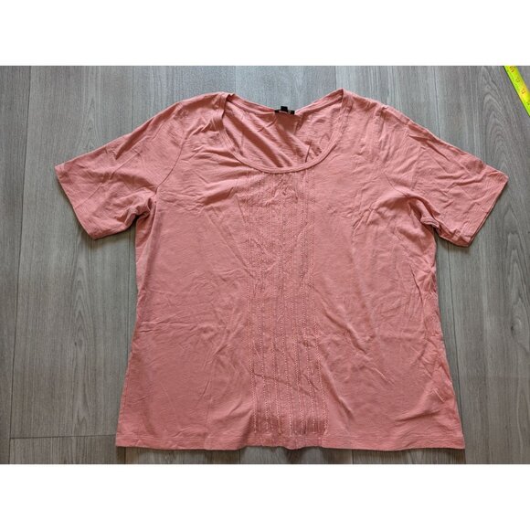 Talbots Woman 2X Coral Short Sleeve Beaded Front Blouse Lightweight Casual Top - Picture 4 of 8